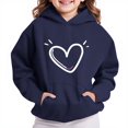 thumbnail image 1 of JUSLIO Girls Hoodies Fall/Winter Solid Color Hooded Sweatshirt Athletic Fall/Winter Long Sleeve Tops Sweatshirts Navy(5 Years）, 1 of 4