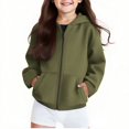 thumbnail image 1 of JUSLIO Girls Hoodies Fall/Winter Solid Color Hooded Sweatshirt Casual Pockets Long Sleeve Tops Sweatshirts Army Green(4 Years）, 1 of 8