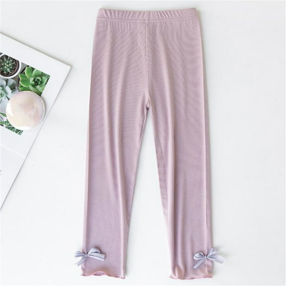 JUSLIO Girls Leggings Bow Elastic Waist Solid Color Cotton Back to School Joggers Pants 5 Years