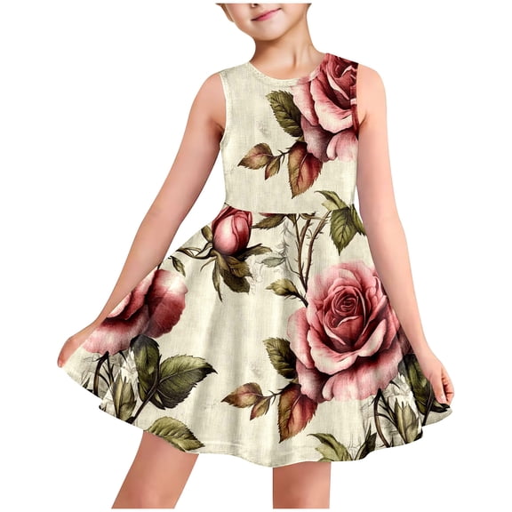 JUSLIO Girls Multicolor Dress with Pockets Crew Neck Sleeveless Casual Cotton Dresses Size 11 Y