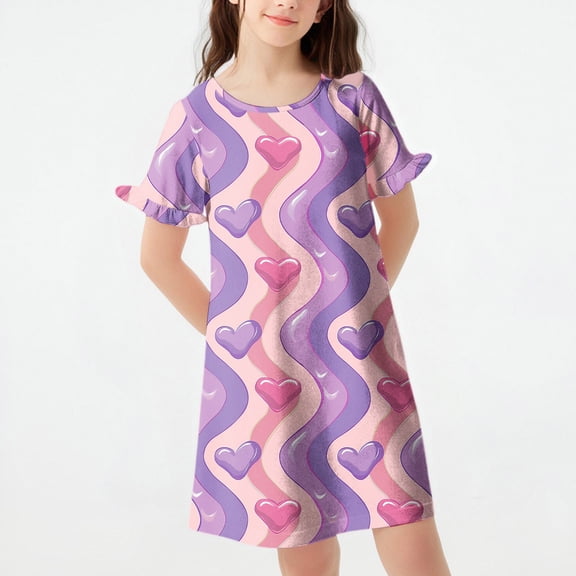 JUSLIO Girls Pajamas Dress Loungewear Crew Neck Short Sleeve Casual Dresses Size 14
