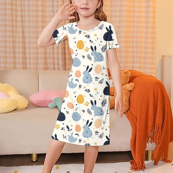 JUSLIO Girls Pajamas Dress Loungewear Crew Neck Short Sleeve Casual Dresses Size 8
