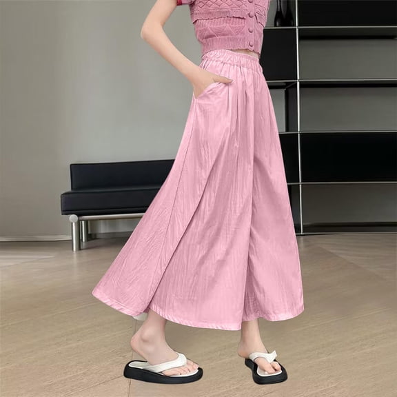 JUSLIO Girls Pants Elastic Waist Solid Color Everyday Casual Back to School Wide leg Pants Joggers Wide Leg Skirt Pants 10 Years