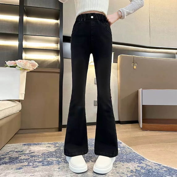 JUSLIO Girls Pants Solid Color Kids Everyday Casual Back to School Denim Bell Bottom Jeans 5 Years
