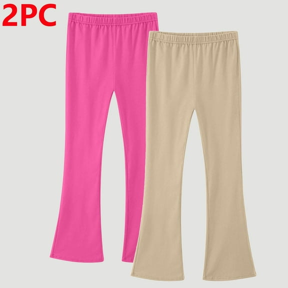 JUSLIO Girls Pants Yoga 2 Pack Elastic Waist Cotton Back to School Bell Bottom Leggings 3 Years
