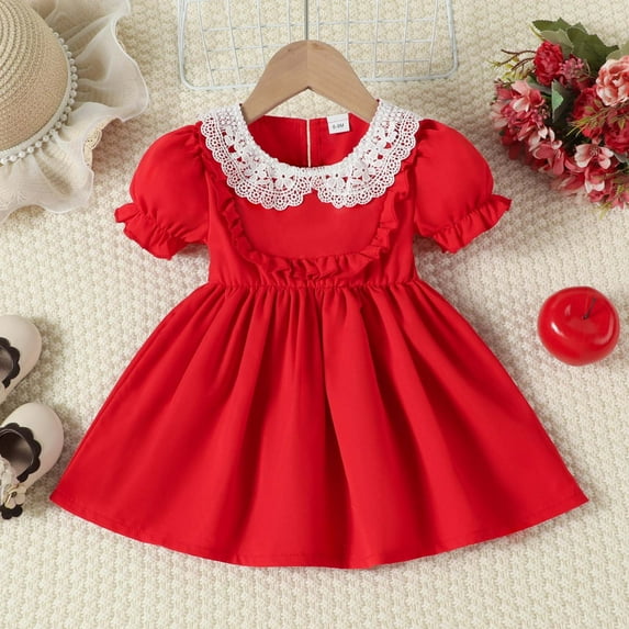 JUSLIO Girls Patchwork Dress Casual Crew Neck Short Sleeve Cotton Dresses Size 18 M