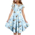 thumbnail image 1 of JUSLIO Girls Patchwork Dress with Pockets Crew Neck Short Sleeve Casual Dresses Size 6-7 Y, 1 of 5
