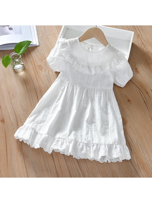 Girls Princess Dress Ruffle Lapel Short Sleeve Casual Cotton Dresses Size 3 Y
