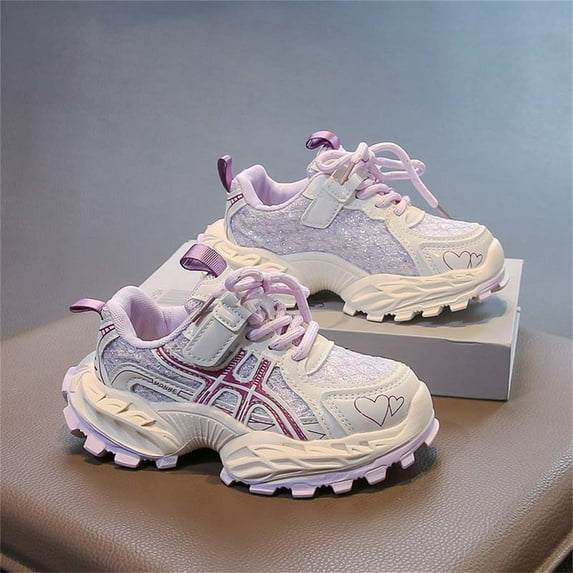 JUSLIO Girls Shoes Flat Soft Sole Sneakers Breathable (Toddler/Little Kid/Big Kid) Running Shoes 29(US:11.5) Purple