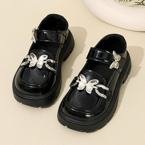 JUSLIO Girls Shoes Soft Sole Bow Dress Shoes Comfort (Toddler/Little Kid/Big Kid) Leather Shoes 26(US:9.5 M) Black