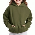 thumbnail image 1 of JUSLIO Girls Sweatshirts Fall/Winter Solid Color Hooded Sweatshirt Athletic Fall/Winter Long Sleeve Tops Sweatshirts Army Green(4 Years）, 1 of 8