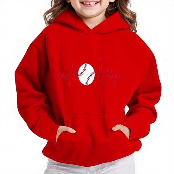 JUSLIO Girls Sweatshirts Fall/Winter Solid Color Hooded Sweatshirt Athletic Fall/Winter Long Sleeve Tops Sweatshirts Red(5 Years)