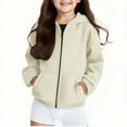 thumbnail image 1 of JUSLIO Girls Sweatshirts Fall/Winter Solid Color Hooded Sweatshirt Fall/Winter Pockets Long Sleeve Tops Sweatshirts Beige(13 Years）, 1 of 8