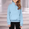 thumbnail image 1 of JUSLIO Girls Sweatshirts Stand Collar Half Zip Hoodless Sweatshirt Solid Color Fall/Winter Long Sleeve Tops Sweatshirts Light Blue(5 Years）, 1 of 8