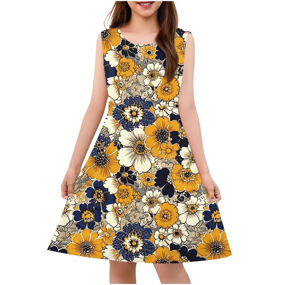 JUSLIO Girls Tank Dress Print Casual Sleeveless Dresses Size 4 Y
