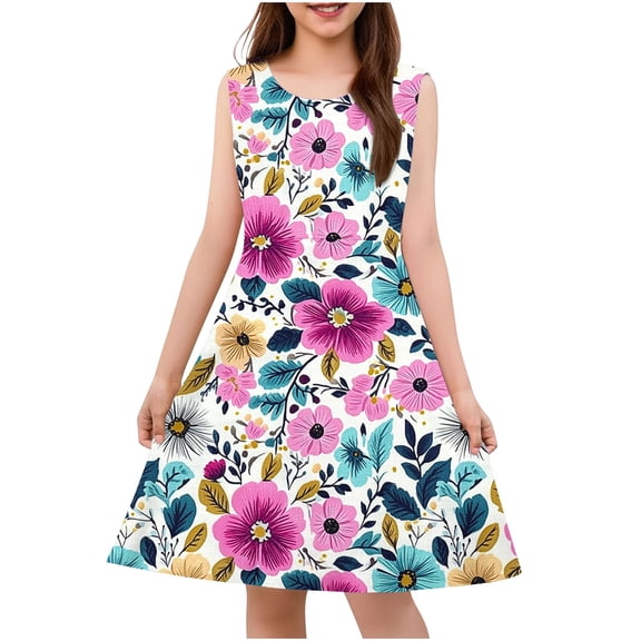 JUSLIO Girls Tank Dress Print Casual Sleeveless Dresses Size 4 Y