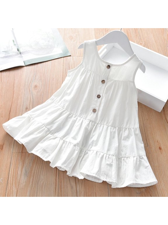 Girls Tank Dress Solid Crew Neck Sleeveless Casual Cotton Dresses Size 3 Y