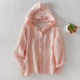 thumbnail image 1 of JUSLIO Hoodies for Women Full Button Front Chest Patch Pocket Breathable Sun Protection Shirt,Linen Hooded Drawstring Collar Hoodies Sweatshirts Pink M, 1 of 9