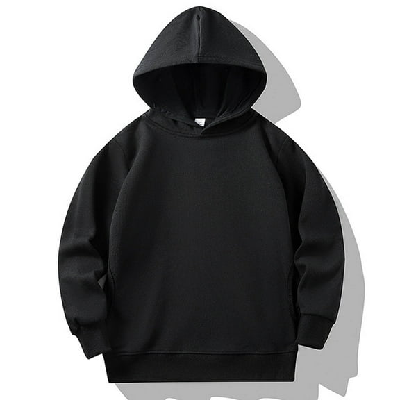 JUSLIO Hoodies for Boys Fall/Winter Solid Color Hooded Sweatshirt Casual Athletic Long Sleeve Tops Sweatshirts Black(2-3Years)