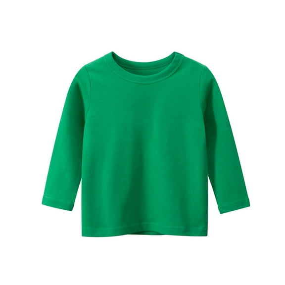 JUSLIO Hoodies for Girls Cotton Solid Color Hoodless Sweatshirt Round Neck Unisex Long Sleeve Sweatshirts Tops Green(5-6Years)