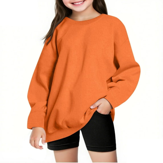 JUSLIO Hoodies for Girls Fall/Winter Solid Color Hoodless Sweatshirt Athletic Fall/Winter Pullover Long Sleeve Tops Sweatshirts(13 Years)