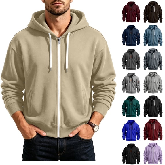 JUSLIO Hoodies for Men,with Pockets Full Zip Hoodies Drawstring Long Sleeve Hooded Sweatshirts