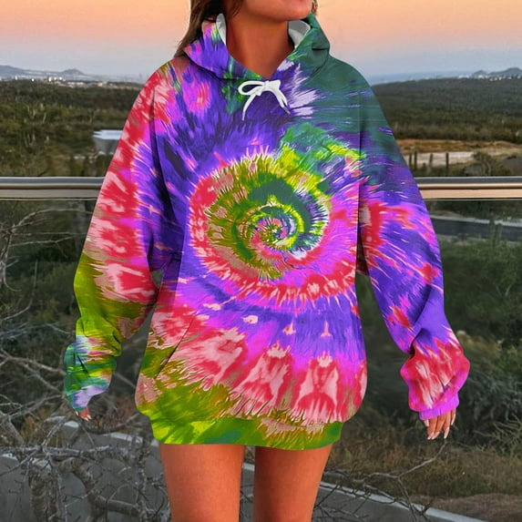 JUSLIO Hoodies for Women Hooded Tie Dye Sweatshirts Long Sleeve Casual Comfortable Everyday Sweatshirts