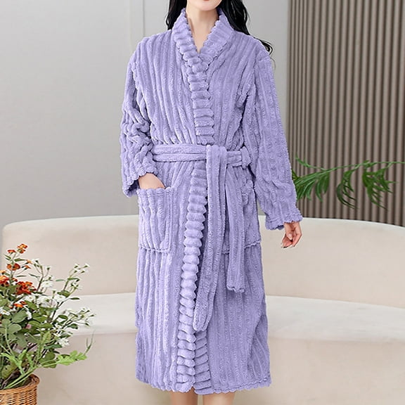 JUSLIO House Dresses for Women Solid Pajama Long Sleeve Sleepwear Classic Collar Nightgown Sleep Dress Purple Loungewear Winter Warm Robes
