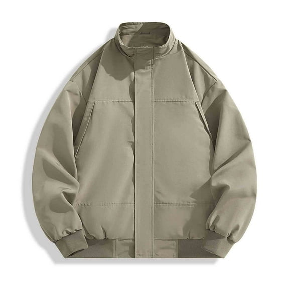 JUSLIO Jackets for Men Casual Fashion Solid-Color Fleece Pocket Zipper Long Sleeve Stand-up Collar Jacket(X-Large,Brown)