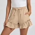 thumbnail image 1 of JUSLIO Ladies Shorts,Elastic Waist with Pockets High Waist Mid-Length Shorts,Ruffle,Khaki,Size L, 1 of 7