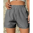 thumbnail image 1 of JUSLIO Ladies Shorts,High Waist Mid-Length Shorts,Summer Striped Elastic Waist with Pockets,Gray,Size L, 1 of 6