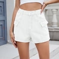 thumbnail image 1 of JUSLIO Ladies Shorts,with Pockets High Waist Mid-Length Shorts,Denim Fashion Lightweight,White,Size XL, 1 of 6
