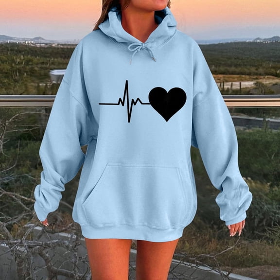 JUSLIO Ladies Sweatshirts Hooded Hearts Graphic Hoodies Long Sleeve Casual Comfortable Everyday Sweatshirts