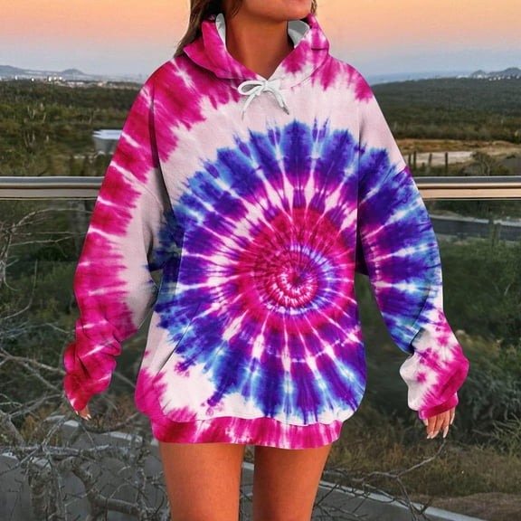 JUSLIO Ladies Sweatshirts Hooded Tie Dye Hoodies Everyday Long Sleeve Casual Comfortable Sweatshirts