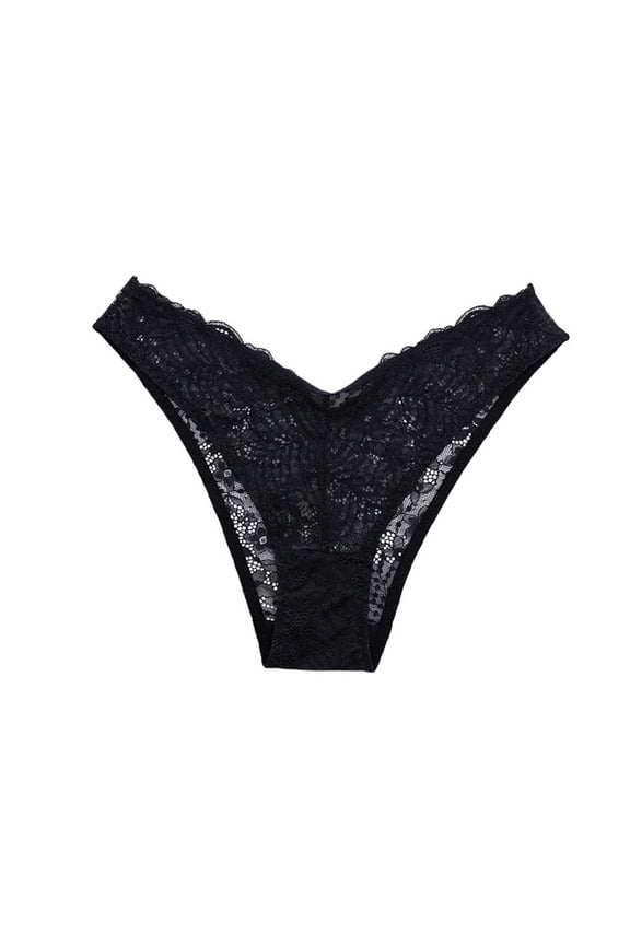 Ladies Underwear Lace Bikini V-shape Low-Rise Breathable Panties Black S