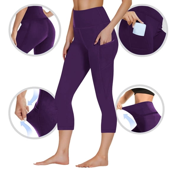 JUSLIO Leggings for Women with Pockets Butt Lifting Solid Workout Yoga Capris Leggings