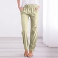 thumbnail image 1 of JUSLIO Linen Pants Women Casual Lace-up Linen Comfortable Straight Leg Pants Beige L, 1 of 5