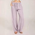 thumbnail image 1 of JUSLIO Linen Pants Women Comfortable Casual Drawstring Linen Plus Size Wide Leg Pants Purple 4XL(US:16), 1 of 6