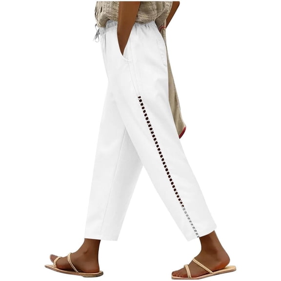 JUSLIO Linen Pants Women Comfortable Pockets Linen Casual White XL