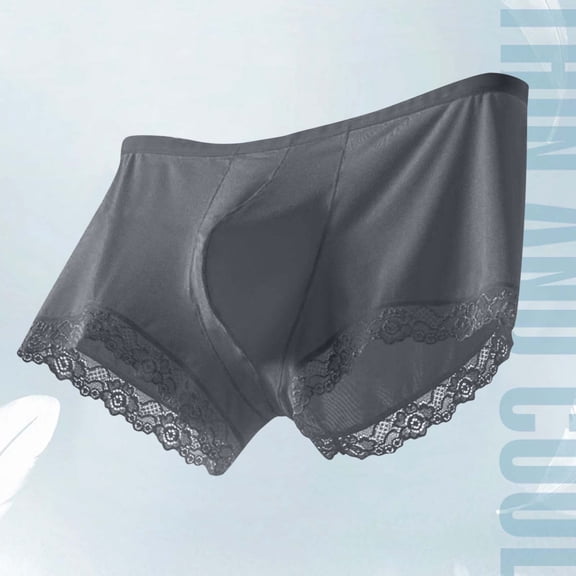 JUSLIO Mens Boxers Briefs Underwear for Men Lace Trunks Low-Rise Comfortable Soft Underwear Gray XL