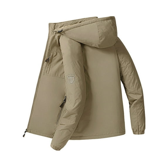 JUSLIO Mens Coats Casual Solid Color Outdoor Middle Aged Jacket Large Size Mid Length Thickened Waterproof Long Sleeve Hooded Coat Yellow 2XL