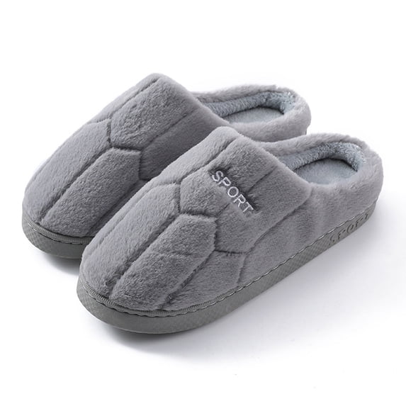 JUSLIO Mens House Slippers Flat Sole Non Slip Indoor House Slippers Closed Toe Slide Slip On Fuzzy Plush Slippers Gray
