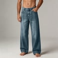thumbnail image 1 of JUSLIO Mens Jeans,Vintage Washed Wide Leg Loose Straight Casual Denim Jeans,Dark Blue M, 1 of 8