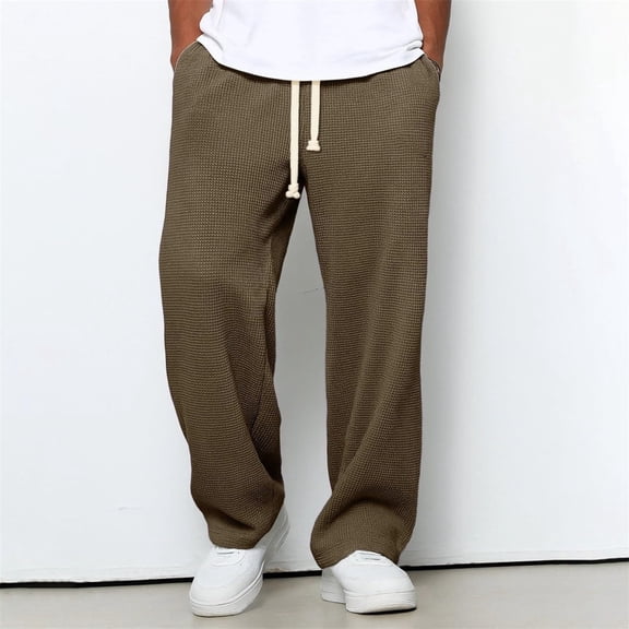 JUSLIO Mens Sweatpants Waffle Elastic Waist Drawstring with Pockets Casual Pants 3XL