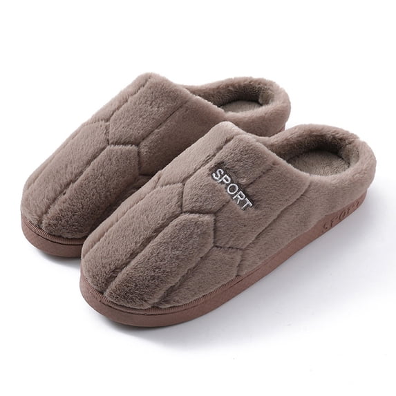 JUSLIO Mens Slippers, Indoor House Slippers Closed Toe Slide Slip On Fuzzy Plush Flat Sole Non Slip Slippers Coffee