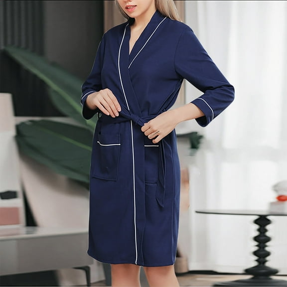 JUSLIO Nightgowns for Women Solid Loungewear Long Sleeve Robes Classic Collar Pajama Fleece Sleepwear Patchwork Nightgown Sleep Dress