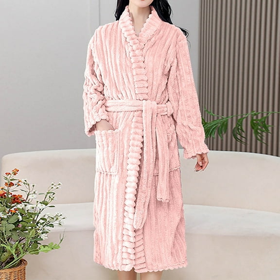 JUSLIO Nightgowns for Women Solid Loungewear Long Sleeve Robes Classic Collar Pajama Pink Sleepwear Winter Warm Nightgown Sleep Dress