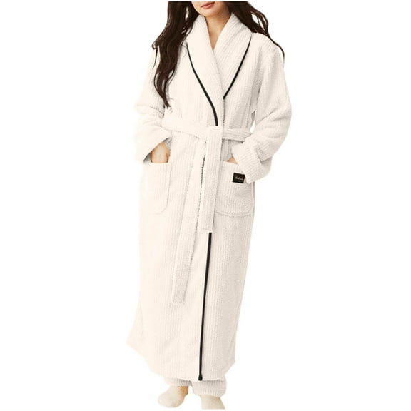 JUSLIO Nightgowns for Women Solid Loungewear Long Sleeve Robes Classic Collar Pajama Plush Sleepwear With Pockets Nightgown Sleep Dress