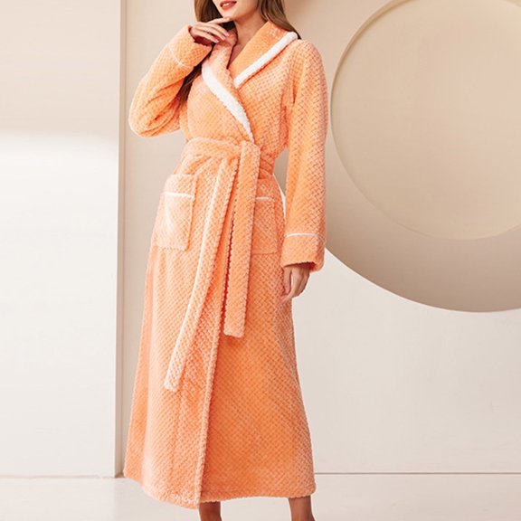 JUSLIO Nightgowns for Women Solid Sleepwear Long Sleeve Nightgown Sleep Dress Classic Collar Loungewear Fleece Robes Patchwork Pajama