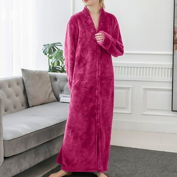 JUSLIO Nightgowns for Women Solid Sleepwear Long Sleeve Nightgown Sleep Dress Classic Collar Loungewear Zipper Robes Nightgowns Pajama